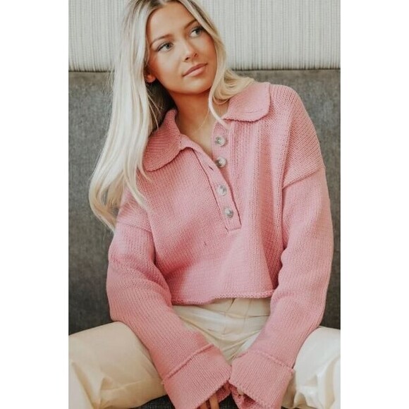 Show Me Your Mumu Sweater Crawford Collared Pink Crop Oversized NWT Size XXL - Picture 1 of 9